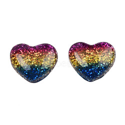 Resin Cabochons, with Glitter Powder, Heart, Colorful, 13.5x16x4.5mm(X-CRES-Q197-48)