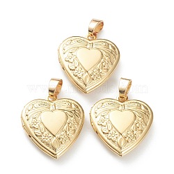Brass Locket Pendants, Photo Frame Pendants for Necklaces, Long-Lasting Plated, Heart with Bowknot, Real 18K Gold Plated, 22.5x19.5x5.5mm, Hole: 4x3mm, 13.5x11mm Inner Diameter(KK-P199-18G)