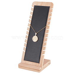 Bamboo Wood Jewelry Collection Necklace Display Stand, with Leather, Rectangle, Black, 26.5x10x9.5cm(ODIS-WH0005-06A)