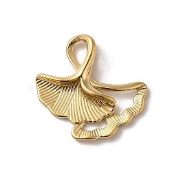 304 Stainless Steel Pendants, Ginkgo Leaf Charm, Real 14K Gold Plated, 16x16.5x4mm, Hole: 2.5x3mm(STAS-L022-316G)