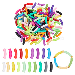 190Pcs 19 Colors Opaque Acrylic Beads, Curved Tube, Mixed Color, 32x9.5x8mm, Hole: 1.8mm, 10pcs/color(MACR-NB0001-26)