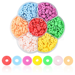 1302Pcs 7 Colors Flat Round Handmade Polymer Clay Beads, Disc Heishi Beads for Hawaiian Earring Bracelet Necklace Jewelry Making, Mixed Color, 6x1mm, Hole: 2mm, 186pcs/color(CLAY-CJ0001-72)
