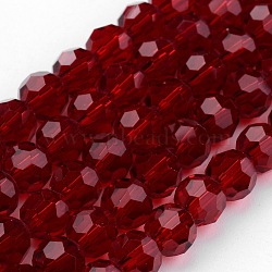 Transparent Glass Bead Strands, Imitate Austrian Crystal, Faceted(32 Facets), Round, Dark Red, 6mm, Hole: 1mm, about 100pcs/strand, 21~22 inch(X-GLAA-G013-6mm-97)