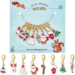 8Pcs 8 Style Christmas Theme Alloy Enamel Pendants Decorations, with Zinc Alloy Lobster Claw Clasps, Mixed Color, 33mm, 1pc/style(HJEW-NB0001-47)