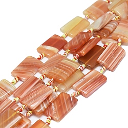 Natural Banded Agate/Striped Agate Beads Strands, Dyed & Heated, Rectangle, Dark Orange, 29~31x19~21x5~7mm, Hole: 1.8mm, about 11pcs/strand, 16.73 inch(42.5cm)(G-L544-044)