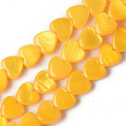 Spray Painted Natural Freshwater Shell Beads Strands, Heart, Gold, 5x6x3mm, Hole: 0.5mm, about 72~74pcs/strand, 14.84 inch~15.27 inch(37.7~38.8cm)(SHEL-N026-69B)