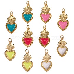 10Pcs 5 Colors Golden Tone Brass Enamel Pendants, with Jump Rings, Long-Lasting Plated, Heart, Mixed Color, 22x12x3mm, Hole: 3.5mm, 2pcs/color(KK-SZ0004-70)