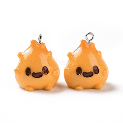 Opaque Resin Pendants, Cute Pear Charm with Platinum Tone Iron Loops, Dark Orange, 27x23x21.5mm, Hole: 2mm(RESI-D063-11)