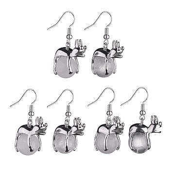 Natural Quartz Crystal Frog Dangle Earrings, Platinum Brass Jewelry for Women, 37mm, Pin: 0.6mm