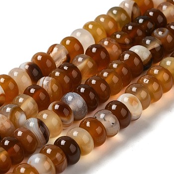 Natural Agate Beads Strands, Dyed & Heated, Rondelle, Saddle Brown, 8~8.5x4.5~5.5mm, Hole: 1.4mm, about 41pcs/strand, 7.40~7.48''(18.8~19cm)