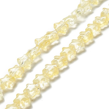 Transparent Glass Beads Strand, Star, Yellow, 8~8.5x8~8.5x3.5~4mm, Hole: 1mm, about 50pcs/strand, 14.25~15.35 inch(36.2~39cm)