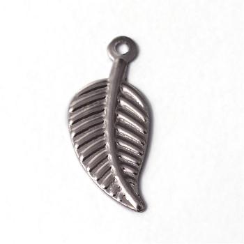 304 Stainless Steel Charms, Leaf, Stainless Steel Color, 14x6x0.5mm, Hole: 0.5mm