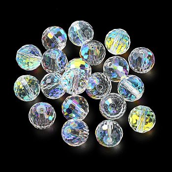 AB Color Plated Glass Beads, Faceted Round, Clear AB, 10x9mm, Hole: 1.5mm