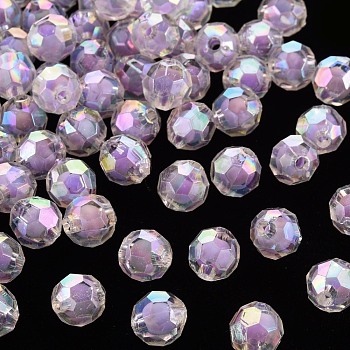 Transparent Acrylic Beads, Bead in Bead, AB Color, Faceted, Round, Lilac, 9.5x9.5mm, Hole: 2mm