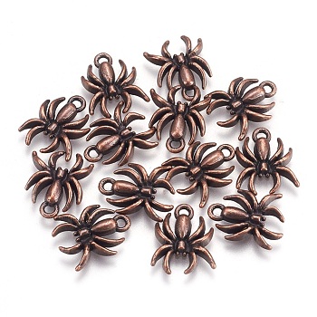 Alloy Pendants, Spider, Lead Free and Cadmium Free, Red Copper, about 18mm long, 14mm wide, 3mm thick, hole: 2mm