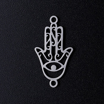 201 Stainless Steel Links connectors, Hamsa Hand, Stainless Steel Color, 23.5x13x1mm, Hole: 1.5mm