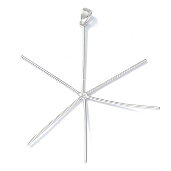 Rhodium Plated 925 Sterling Silver Pendants, Claw Prong Pendant Settings, Snowflake, Platinum, 55x42x1mm, Hole: 3.5mm
