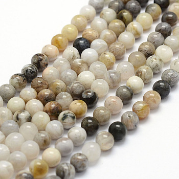 Natural Bamboo Leaf Agate Beads Strands, Round, 6mm, Hole: 0.8mm, about 60pcs/strand, 15.4 inch