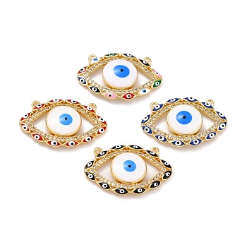 Brass Micro Pave Clear Cubic Zirconia Pendants, with Resin, Real 18K Gold Plated, Evil Eye, Mixed Color, 17x26x4mm, Hole: 1.2mm
