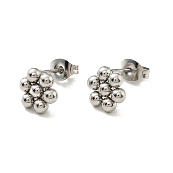 201 Stainless Steel Flower Stud Earrings with 304 Stainless Steel Pins for Women, Stainless Steel Color, 9x8mm, Pin: 0.7mm