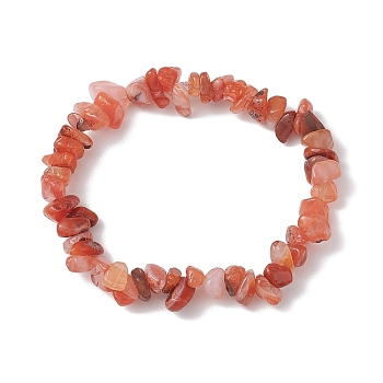 Natural Red Agate Chip Beads Stretch Bracelets for Women, Inner Diameter: 3~3-3/8 inch(7.5~8.5cm)