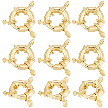 10Pcs Rack Plating Brass Spring Clasps, Real 18K Gold Plated, 13x5mm, Hole: 2mm