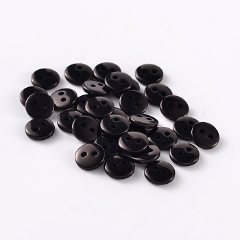 2-Hole Flat Round Resin Sewing Buttons for Costume Design, Black, 9x2mm, Hole: 1mm
