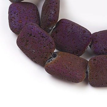 Electroplated Natural Lava Rock Bead Strands, Rectangle, Purple Plated, 20x15x6.5mm, Hole: 1mm, about 19pcs/strand, 14.6 inch(37cm)