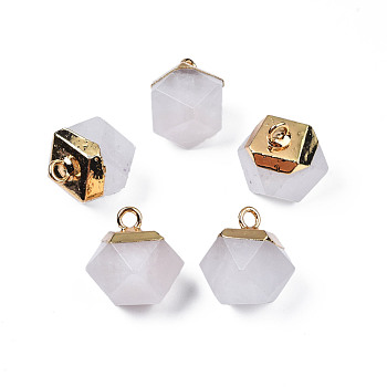 Natural Quartz Crystal Pendants, with Brass Findings, Faceted, Cube, Golden, 26x19x19mm, Hole: 4mm
