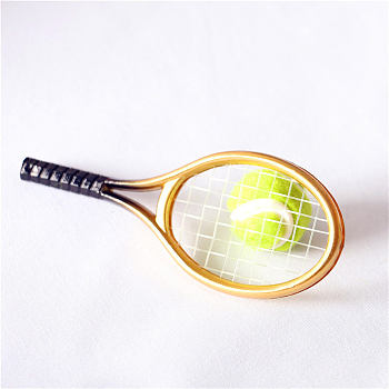 Plastic Miniature Tennis & Rackets, for Micro Landscape, Dollhouse Decor, Dark Goldenrod, 90x38x6.5mm & 19mm