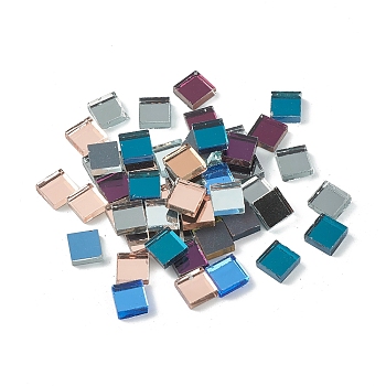 Mirror Surface Square Mosaic Tiles Glass Cabochons, for Home Decoration or DIY Crafts, Mixed Color, 10x10x3.5~4mm, about 1100pcs/1000g