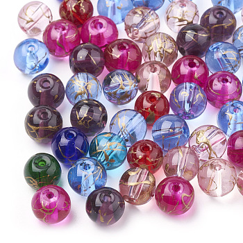 Drawbench Transparent Glass Beads, Round, Spray Painted Style, Mixed Color, 8mm, Hole: 1.5mm