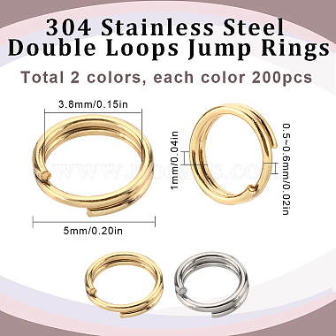 400Pcs 2 Colors 304 Stainless Steel Split Rings(STAS-SC0005-99)-2