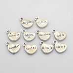 Family Theme Tibetan Style Alloy Charms, Heart with Words, Lead Free, Antique Silver, 13x18x3mm, Hole: 2mm, 10pcs/set(TIBEP-X0066-AS-LF)