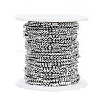 Tarnish Resistant 304 Stainless Steel Box Chains, Unwelded, with Spool, Stainless Steel Color, 2x2x1mm, about 65.61 Feet(20m)/roll(CHS-G002-01P)