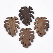 Undyed Walnut Wood Pendants, Tropical Leaf Charms, Monstera Leaf, Saddle Brown, 37.5x28.5x2.5mm, Hole: 2mm(WOOD-T023-10)