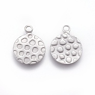 304 Stainless Steel Pendants, Textured, Flat Round with Bumpy, Stainless Steel Color, 16x12x1mm, Hole: 1.8mm(STAS-E455-01P-12mm)