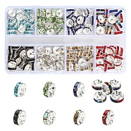 160Pcs 8 Colors Brass Rhinestone Spacer Beads, Grade A, Rondelle, Mixed Color, 8x3.5mm, Hole: 2mm, 20pcs/color(RB-YW0001-03)