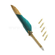 Feather Dipped Pen, with Alloy Pen Tip & Replacement Tips, for Teacher's Day, Teal, 285x45mm(FEAT-PW0001-007L)