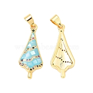 Brass Micro Pave Colorful Cubic Zirconia Pendants, with White Shell and Epoxy Resin, Cadmium Free & Lead Free, Golden, Umbrella, Pale Turquoise, 26x11x3mm, Hole: 3.5x5mm(KK-G430-01G-05)