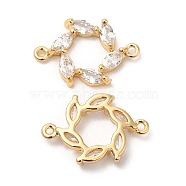 Brass Connector Charms with Clear Glass, Flower Links, Real 18K Gold Plated, 18.5x12x3mm, Hole: 1mm(KK-B074-63G)