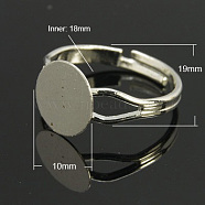 Brass Ring Components, Pad Ring Findings, Adjustable, Platinum Color, 18mm inner diameter, Tray: 10mm(X-KK-C3044-10mm-N)