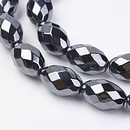 Non-magnetic Synthetic Hematite Beads Strands, Faceted, Oval, 6x4mm, Hole: 1mm, about 69pcs/strand, 15.74 inch(G-F396-13-4x6mm)