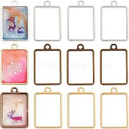 Matte Style Rack Plating Alloy Open Back Bezel Pendants, For DIY UV Resin, Epoxy Resin, Pressed Flower Jewelry, Rectangle, Mixed Color, 33.5x21x3.5mm, Hole: 3mm(PALLOY-OC0001-07)