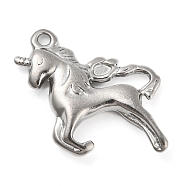316 Stainless Steel Pendants, Unicorn Charm, Stainless Steel Color, 21x21x4mm, Hole: 1.8mm(STAS-B047-36P)