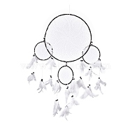 Handmade Round Cotton Woven Net/Web with Feather Wall Hanging Decoration, with Iron Rings, Wooden Beads, for Home Offices Amulet Ornament, Black & White, 780mm(HJEW-G015-06B)