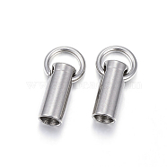 201 Stainless Steel Cord Ends, End Caps, Column, Stainless Steel Color, 7x2mm, Hole: 3.5mm, about 1.6mm inner diameter(STAS-E120-02-1.6mm)