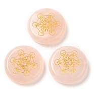 Natural Rose Quartz Cabochons, Flat Round with Engraved Gold Hexagram, 25~26x6~7mm(G-C158-03B)