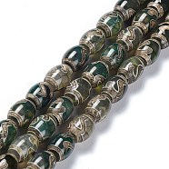 Tibetan Style dZi Beads Strands, Natural Agate Beads, Dyed & Heated, Oval, Ruyi Pattern, 13~14x9.5~10mm, Hole: 1.2mm, about 25pcs/strand, 13.39''(34cm)(TDZI-E005-01I)