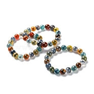 Unisex Natural Sugar Heart Agate Beaded Stretch Bracelets, Colorful, Beads: 10mm, Inner Diameter: 2-1/8 inch(5.3cm)(BJEW-K097-01B-02)